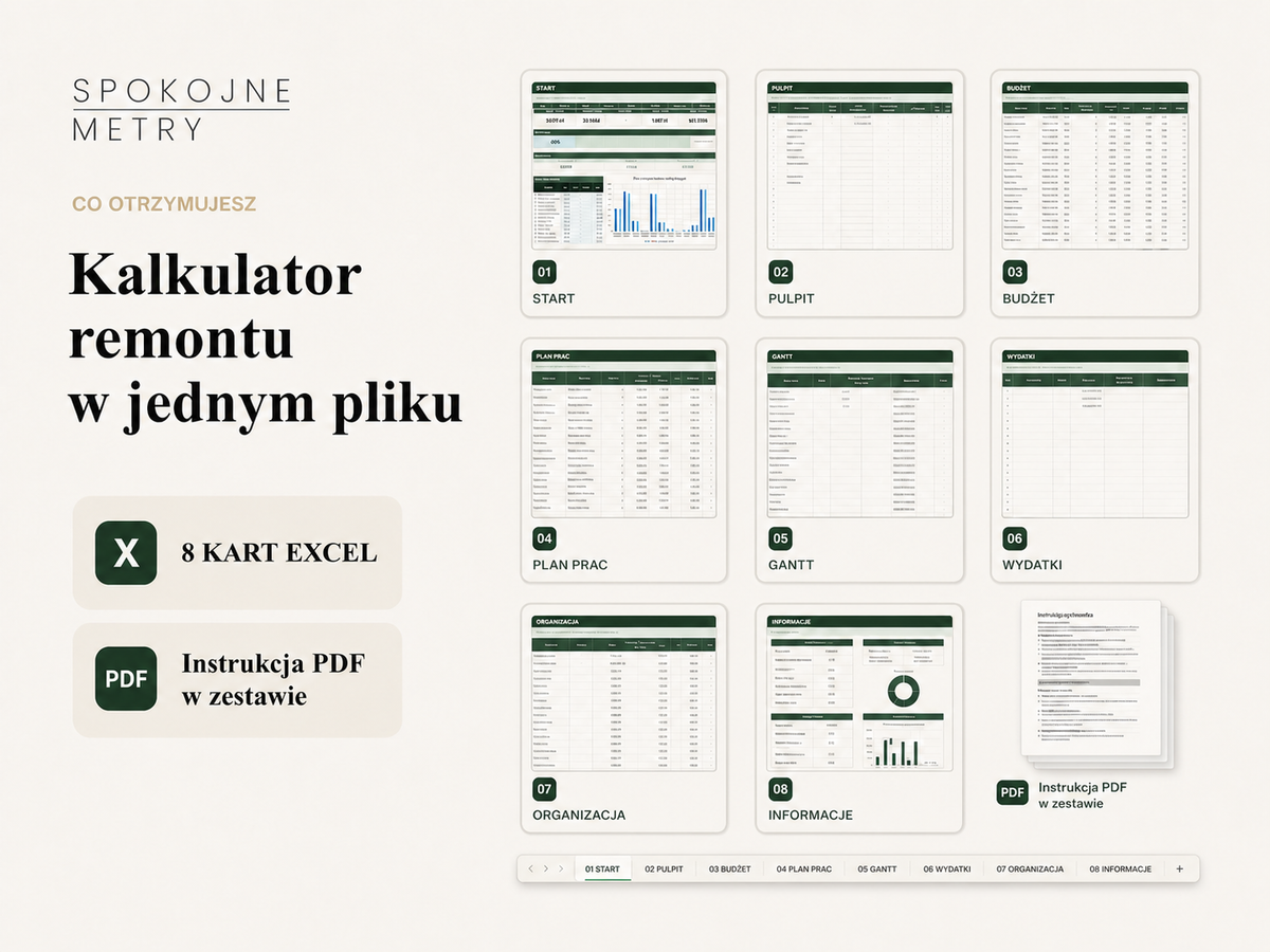 Kalkulator remontu w Excelu – budżet i harmonogram GANTT